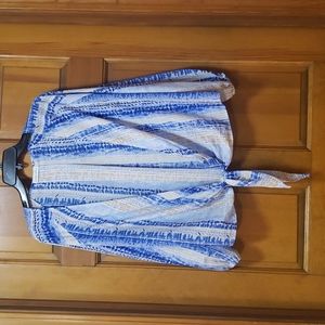 Juniper Blu Women's Size XS Tie Front Blouse/Top, Blue/White/Tan, EUC